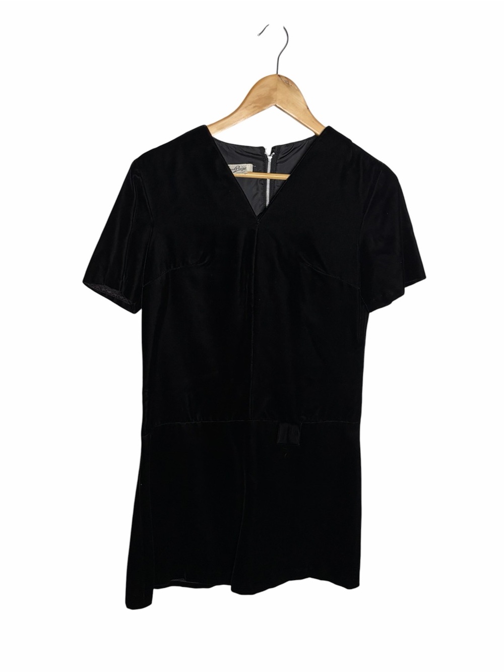 Vintage 60s/70s Teena Paige black velvet drop waist v neck shirt dress size 9